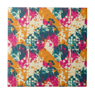 Bold Abstract Geometric - Grunge Brush Texture (3) Ceramic Tile