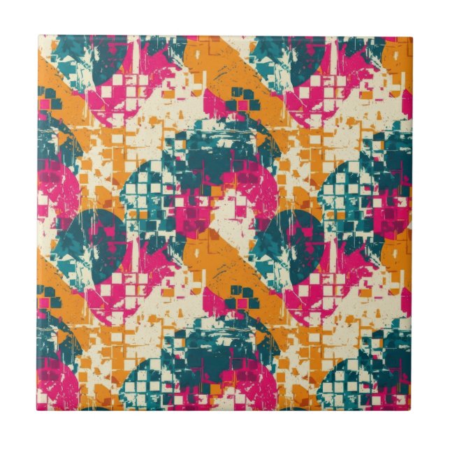 Bold Abstract Geometric - Grunge Brush Texture (3) Ceramic Tile (Front)