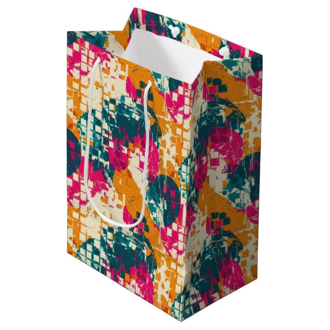 Bold Abstract Geometric - Grunge Brush Texture (3) Medium Gift Bag (Front Angled)