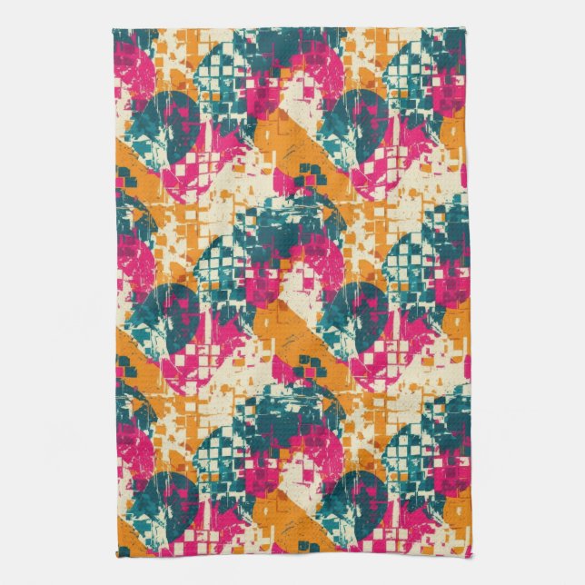 Bold Abstract Geometric - Grunge Brush Texture (3) Tea Towel (Vertical)