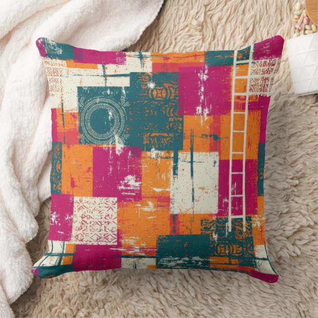 Bold Abstract Geometric - Grunge Brush Texture Cushion (Blanket)