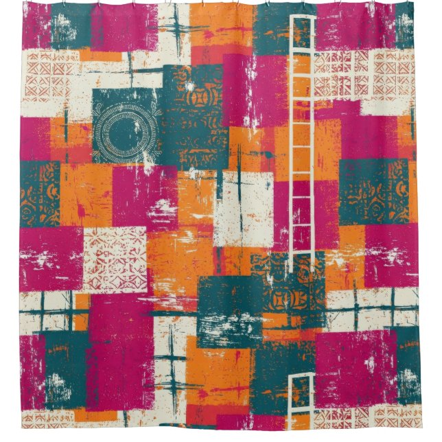 Bold Abstract Geometric - Grunge Brush Texture Shower Curtain (Front)