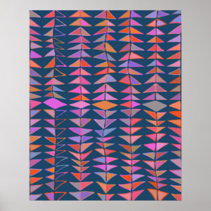 Bold Abstract Geometric Painted Triangles in Blue Poster