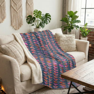 Bold Abstract Geometric Painted Triangles in Blue Sherpa Blanket