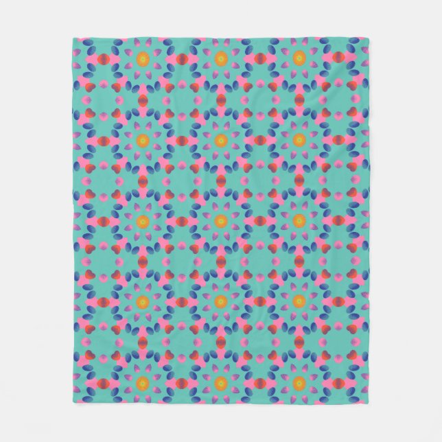 Bold Abstract Geometric Pattern in Pink and Blue  Fleece Blanket (Front)