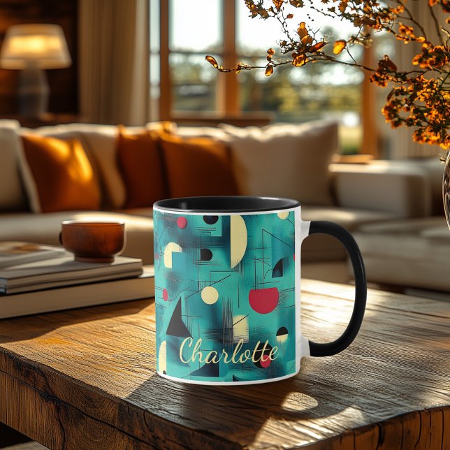 Bold Abstract Geometric - Personalised Teal &  Red Mug (Creator Uploaded)