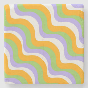 Bold Abstract Green Orange Purple Retro Wavy  Stone Coaster