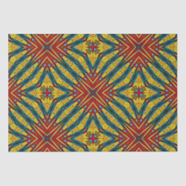 Bold Abstract Hippie Red Yellow Blue Ethnic Tribal Tissue Paper (Front)