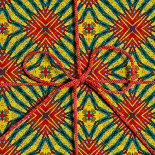 Bold Abstract Hippie Red Yellow Blue Ethnic Tribal Wrapping Paper (Creator Uploaded)