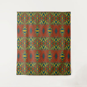 Bold Abstract Hippie Red Yellow Blue Ethnic Trippy Tapestry