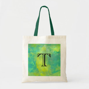 Bold Abstract In Green and Yellow Monogram Initial Tote Bag