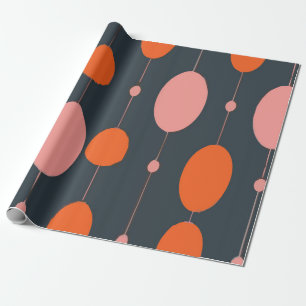 Bold Abstract Pink and Orange Shapes on Dark Wrapping Paper