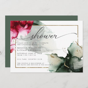 Bold Abstract Pink and Sage Green Watercolor Invitation