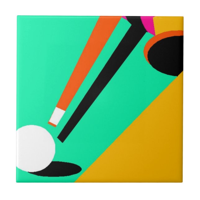 Bold Abstract Pool Billiards Cue Ball Stick Tile (Front)