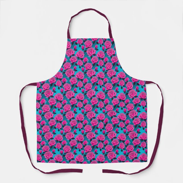 Bold Abstract Roses In Neon Pink  Apron (Front)