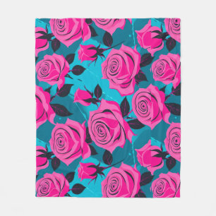 Bold Abstract Roses In Neon Pink  Fleece Blanket