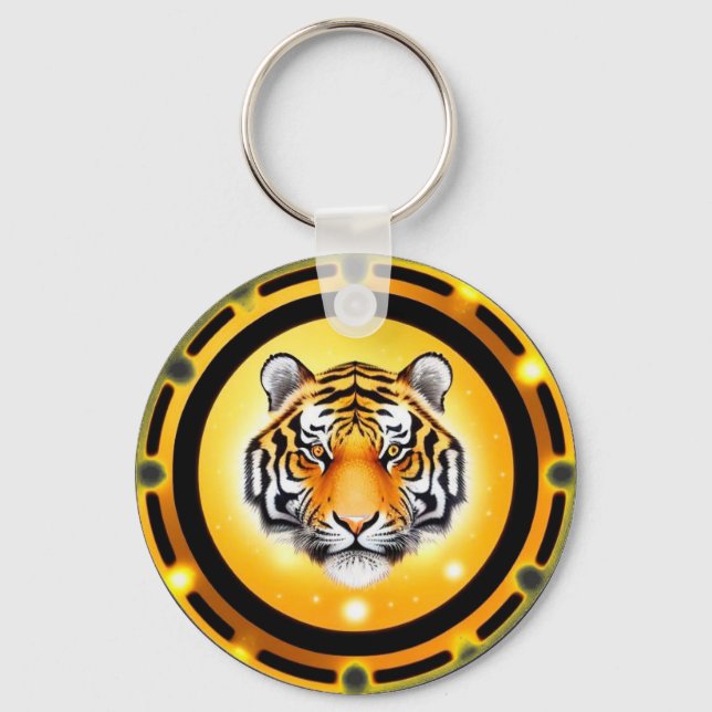 Bold Abstract Tiger Illustration Key Ring (Front)