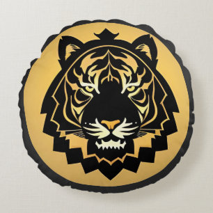 Bold Abstract Tiger Illustration Round Cushion