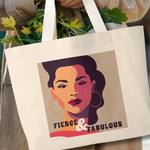 Bold Abstract Woman FIERCE & FABULOUS Modern Large Tote Bag