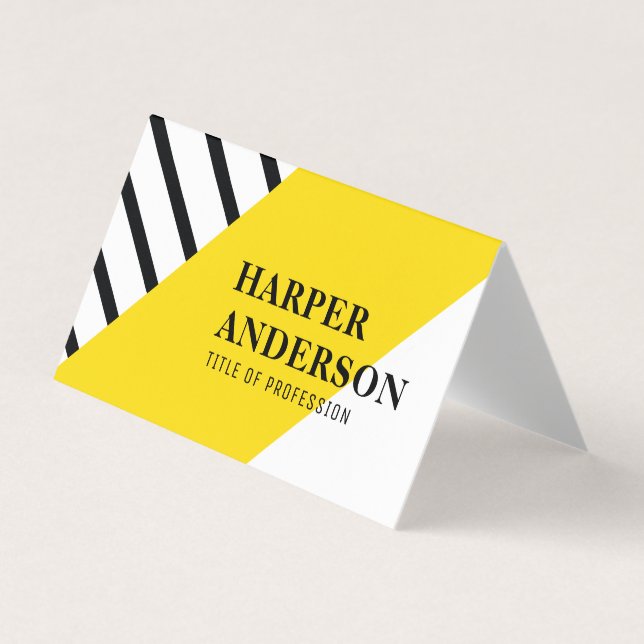 Bold Abstract Yellow & Black Stripe  Business Card (Front)