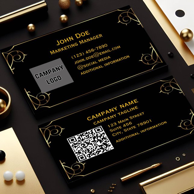 bold advanced qr code website gold Front And Back Business Card (Creator Uploaded)