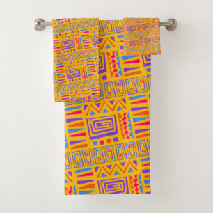 Bold African Folk Art Pattern - Colourful Geometri Bath Towel Set