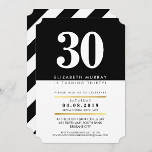 BOLD AGE NUMBER minimal black white 30TH INVITE