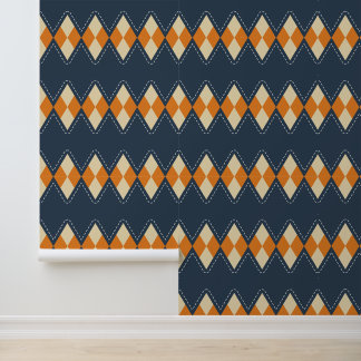 Bold Agyle in Orange and Dusty Blue Wallpaper