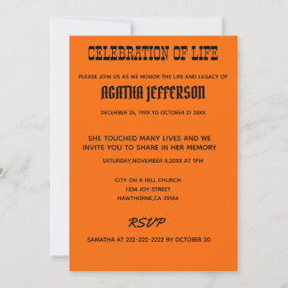 Bold Amber Celebration of Life Invitation