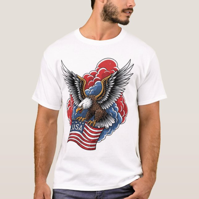 Bold American Eagle – Patriotic Flag Art T-Shirt (Front)