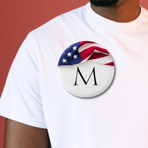 Bold American Flag Monogrammed 3 Cm Round Badge