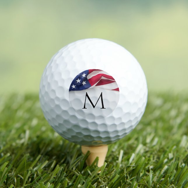Bold American Flag Name Monogram Golf Balls (Insitu Tee)