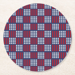 Bold American Spirit Stars & Stripes Celebration Round Paper Coaster
