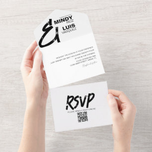 BOLD AMPERSAND Grunge Black White Wedding  All In One Invitation