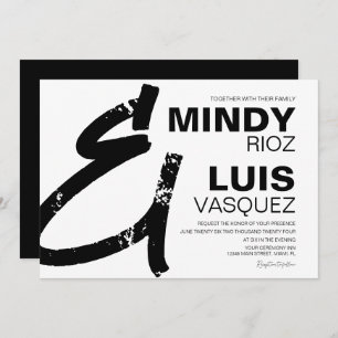 BOLD AMPERSAND Grunge Black White Wedding Invitation