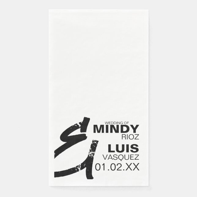 BOLD AMPERSAND Grunge Black White Wedding  Napkin (Front)