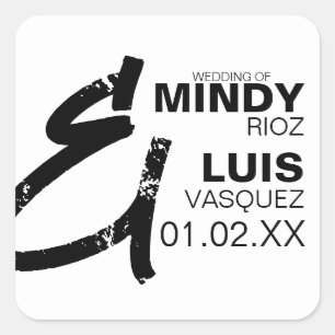 BOLD AMPERSAND Grunge Black White Wedding  Square Sticker