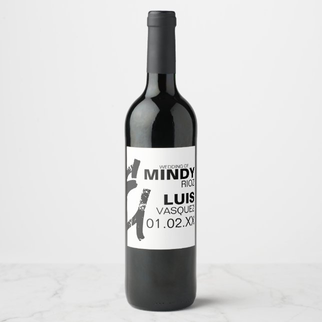 BOLD AMPERSAND Grunge Black White Wedding  Wine Label (Front)