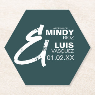 BOLD AMPERSAND Grunge Green White Wedding Paper Coaster