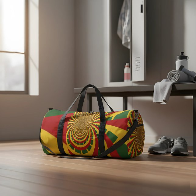 Bold and Beautiful: in Red, Golden, Green Print Duffle Bag (Carry your energy. ☀️ The Radiant Duffle: where bold design meets your daily gratitude practice.)