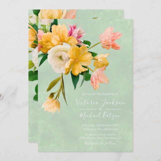 Bold and Bright Blooms Floral Wedding Invitation (Front/Back)