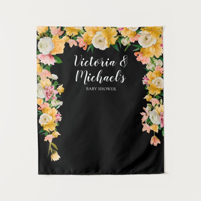 Bold and Bright Bridal Shower Floral backdrop Tapestry (Front)