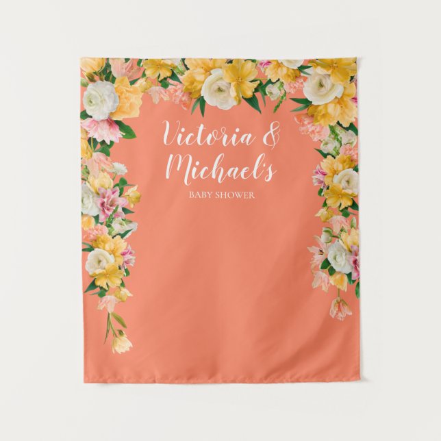Bold and Bright Bridal Shower Floral backdrop Tapestry (Front)