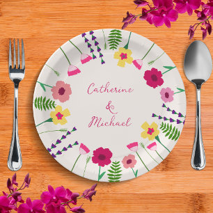 Bold And Bright Colourful Floral Wedding Paper Plate