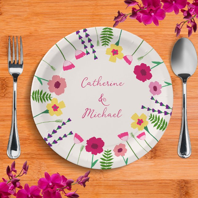 Bold And Bright Colourful Floral Wedding Paper Plate (Creator Uploaded)