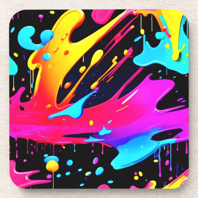 Bold and Bright Paint Splatter Art Coaster (Front)