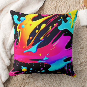 Bold and Bright Paint Splatter Art Cushion