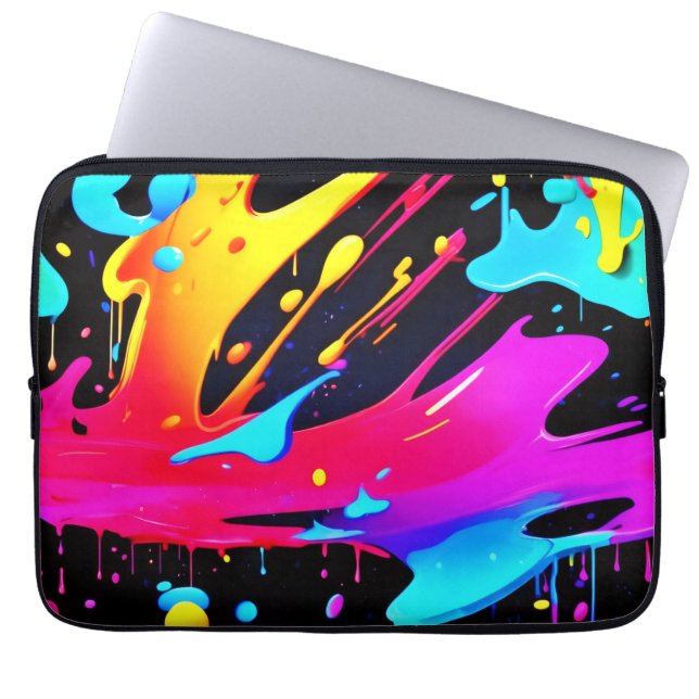 Bold and Bright Paint Splatter Art Laptop Sleeve (Front)
