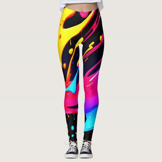 Bold and Bright Paint Splatter Art Leggings (Front)