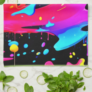 Bold and Bright Paint Splatter Art Tea Towel